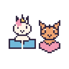 Pixel art Licorne avec un livre et Tigre avec un cœur, grille 48 × 48
