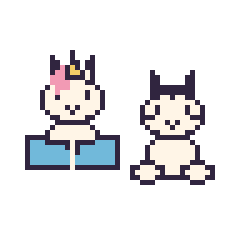 Pixel art Licorne avec un livre et Zèbre assis, grille 48 × 48