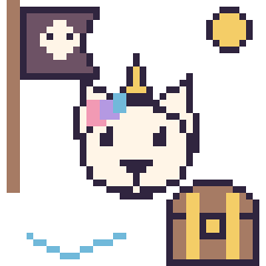 Pixel art Licorne en aventure pirate, grille 40 × 40