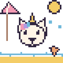 Pixel art Licorne à la plage, grille 40 × 40