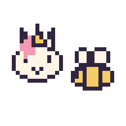 Pixel art Licorne en portrait et Abeille simple 12 × 12, grille 32 × 32