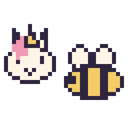 Pixel art Licorne en portrait et Abeille simple 16 × 16, grille 32 × 32