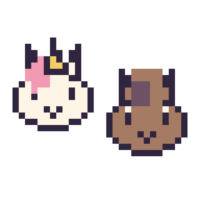 Modèle de pixel art Licorne en portrait et Cheval en portrait sur une grille de 32 par 32 cases
