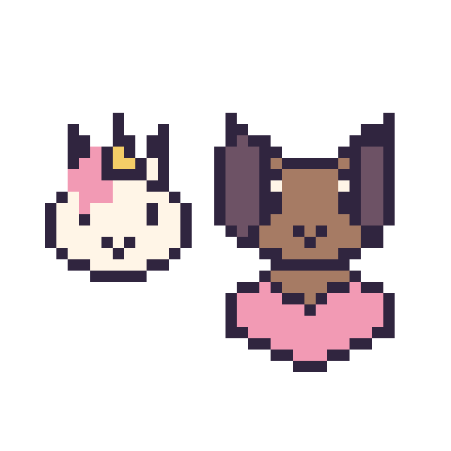 Modèle de pixel art Licorne en portrait et Chien avec un cœur sur une grille de 40 par 40 cases