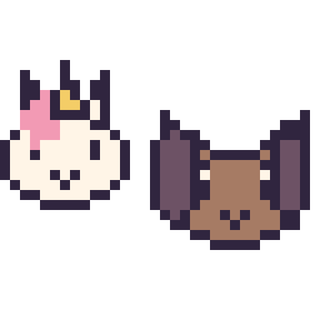 Modèle de pixel art Licorne en portrait et Chien en portrait sur une grille de 32 par 32 cases