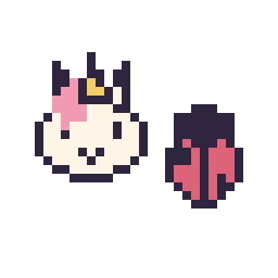 Pixel art Licorne en portrait et Coccinelle simple 12 × 12, grille 32 × 32