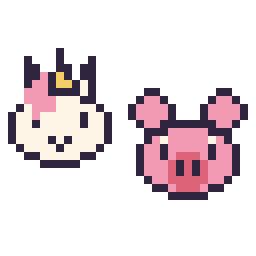 Pixel art Licorne en portrait et Cochon en portrait, grille 32 × 32