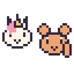 Pixel art Licorne en portrait et Écureuil en portrait, grille 32 × 32