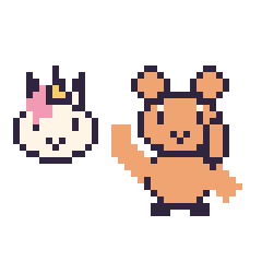 Pixel art Licorne en portrait et Écureuil qui fait coucou, grille 40 × 40