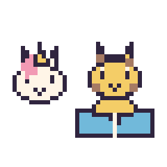 Pixel art Licorne en portrait et Girafe avec un livre, grille 40 × 40