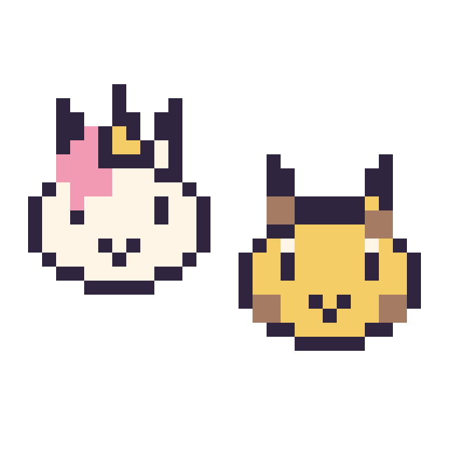 Modèle de pixel art Licorne en portrait et Girafe en portrait sur une grille de 32 par 32 cases