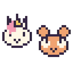 Pixel art Licorne en portrait et Hamster en portrait, grille 32 × 32