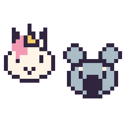 Pixel art Licorne en portrait et Koala en portrait, grille 32 × 32