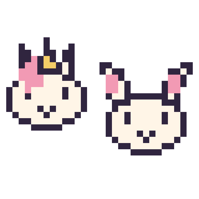 Modèle de pixel art Licorne en portrait et Lapin en portrait sur une grille de 32 par 32 cases