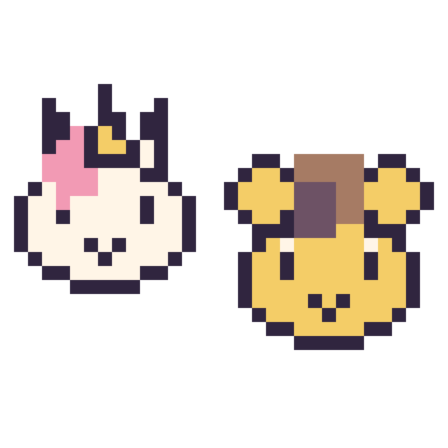 Modèle de pixel art Licorne en portrait et Lion en portrait sur une grille de 32 par 32 cases