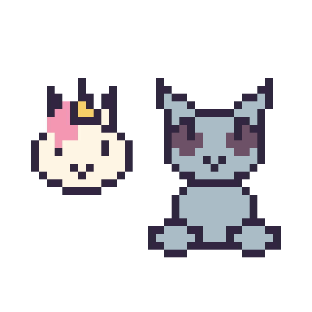 Modèle de pixel art Licorne en portrait et Loup assis sur une grille de 40 par 40 cases