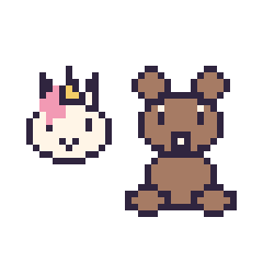 Pixel art Licorne en portrait et Loutre assis, grille 40 × 40