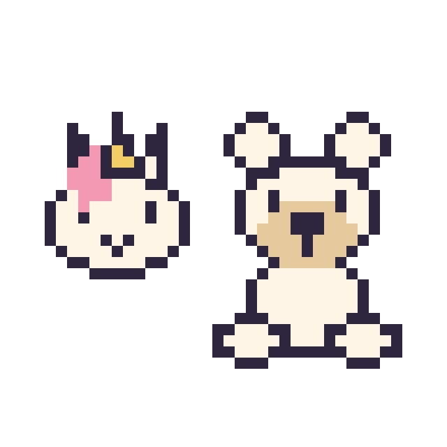 Modèle de pixel art Licorne en portrait et Ours polaire assis sur une grille de 40 par 40 cases