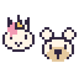 Pixel art Licorne en portrait et Ours polaire en portrait, grille 32 × 32