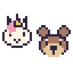 Pixel art Licorne en portrait et Ours en portrait, grille 32 × 32
