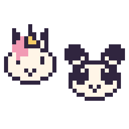 Pixel art Licorne en portrait et Panda en portrait, grille 32 × 32