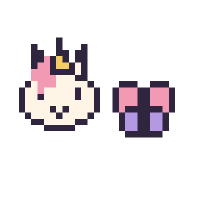 Modèle de pixel art Licorne en portrait et Papillon simple 10 × 10 sur une grille de 32 par 32 cases
