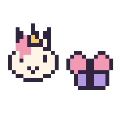 Pixel art Licorne en portrait et Papillon simple 12 × 12, grille 32 × 32