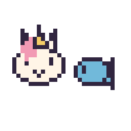 Pixel art Licorne en portrait et Poisson simple 10 × 10, grille 32 × 32