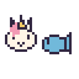 Pixel art Licorne en portrait et Poisson simple 12 × 12, grille 32 × 32