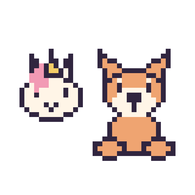 Modèle de pixel art Licorne en portrait et Renard assis sur une grille de 40 par 40 cases