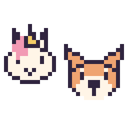 Pixel art Licorne en portrait et Renard en portrait, grille 32 × 32