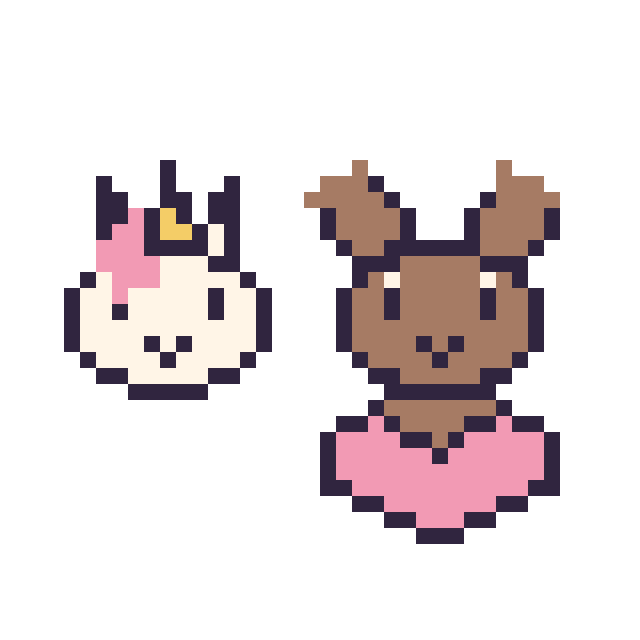 Modèle de pixel art Licorne en portrait et Renne avec un cœur sur une grille de 40 par 40 cases