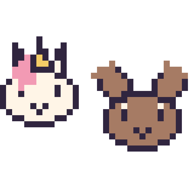 Modèle de pixel art Licorne en portrait et Renne en portrait sur une grille de 32 par 32 cases