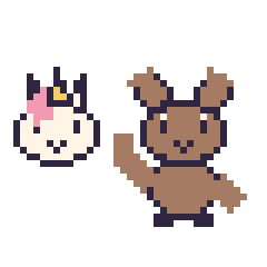Pixel art Licorne en portrait et Renne qui fait coucou, grille 40 × 40