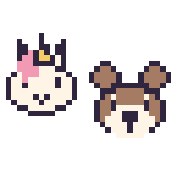 Pixel art Licorne en portrait et Singe en portrait, grille 32 × 32