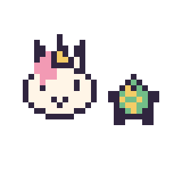 Pixel art Licorne en portrait et Tortue simple 10 × 10, grille 32 × 32