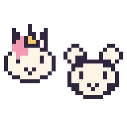 Pixel art Licorne en portrait et Vache en portrait, grille 32 × 32