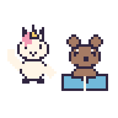 Pixel art Licorne qui fait coucou et Capybara avec un livre, grille 48 × 48
