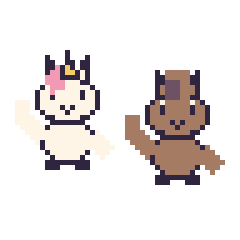 Pixel art Licorne qui fait coucou et Cheval qui fait coucou, grille 48 × 48