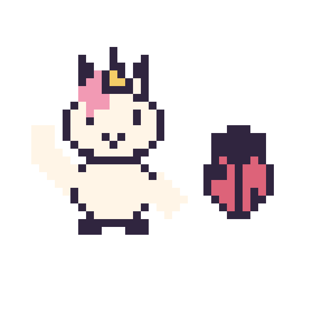Modèle de pixel art Licorne qui fait coucou et Coccinelle simple 12 × 12 sur une grille de 40 par 40 cases