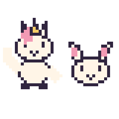 Pixel art Licorne qui fait coucou et Lapin en portrait, grille 40 × 40