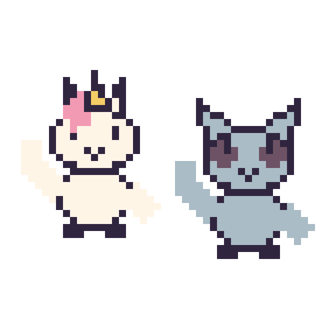 Modèle de pixel art Licorne qui fait coucou et Loup qui fait coucou sur une grille de 48 par 48 cases