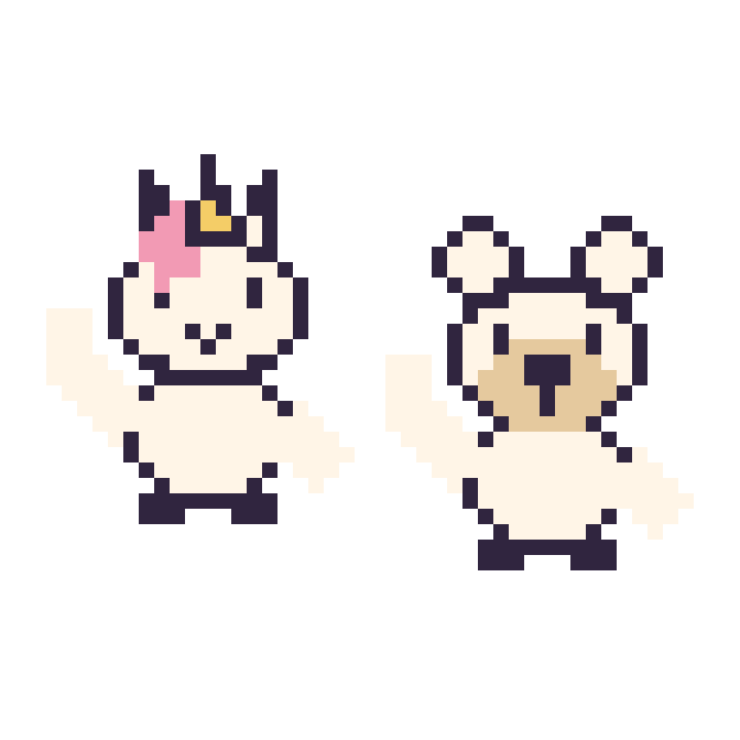 Modèle de pixel art Licorne qui fait coucou et Ours polaire qui fait coucou sur une grille de 48 par 48 cases