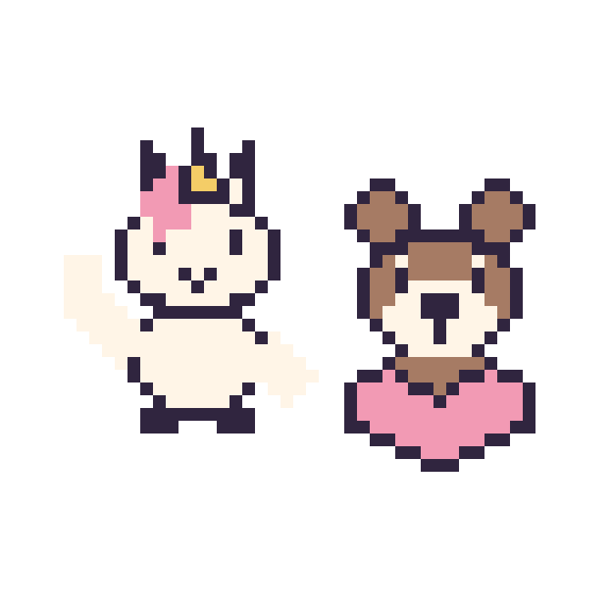 Modèle de pixel art Licorne qui fait coucou et Singe avec un cœur sur une grille de 48 par 48 cases