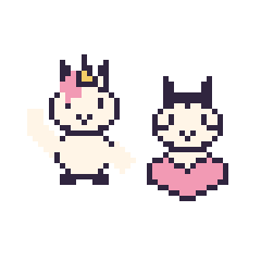 Pixel art Licorne qui fait coucou et Zèbre avec un cœur, grille 48 × 48