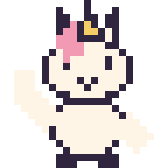 Pixel art Licorne qui fait coucou, grille 24 × 24