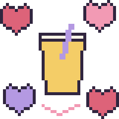 Pixel art Limonade avec des cœurs, grille 40 × 40