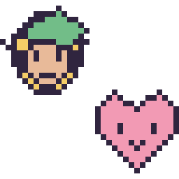 Pixel art Link mini et Cœur kawaii 16 × 16, grille 32 × 32