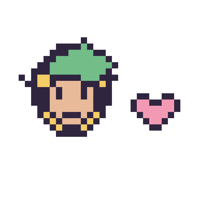 Modèle de pixel art Link mini et Coeur mini sur une grille de 32 par 32 cases