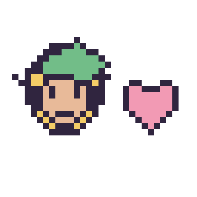 Modèle de pixel art Link mini et Cœur simple 10 × 10 sur une grille de 32 par 32 cases